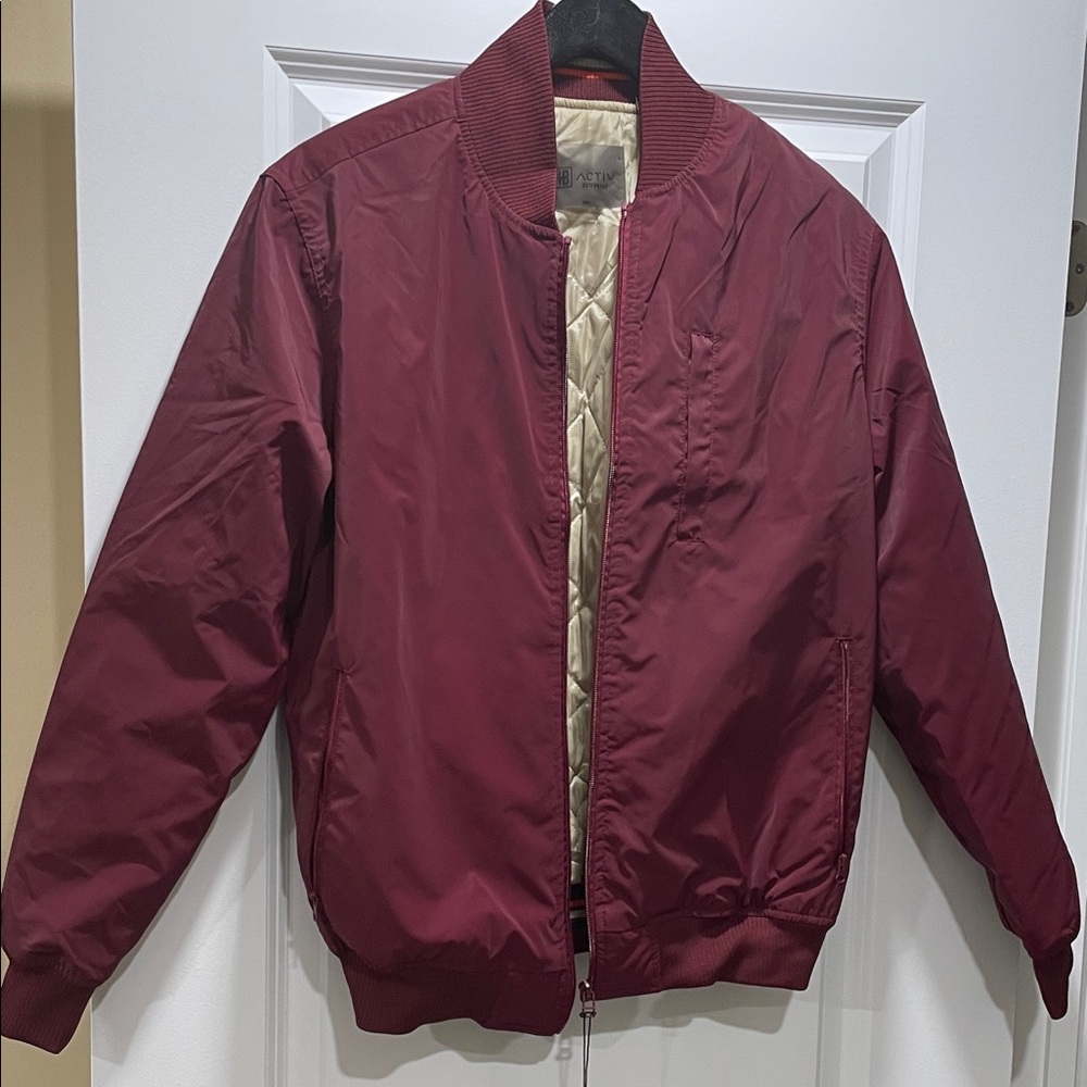 Men's Maroon Bomber Jacket with Quilted Cream Lining